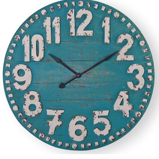 Huge Wood Turquoise Wall Clock