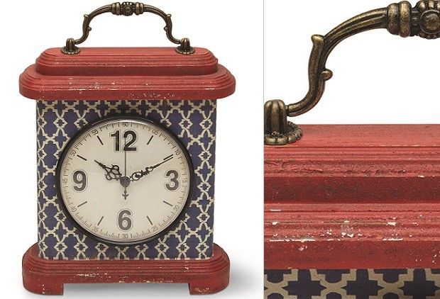 Red And Blue Pattern Decorative Table Clock - From Antiquefarmhouse.com - www.an...