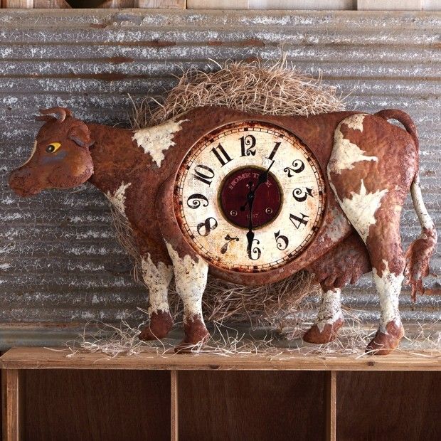 Rusty Metal Cow Wall Clock