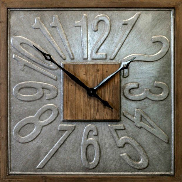 Wood And Metal Square Wall Clock