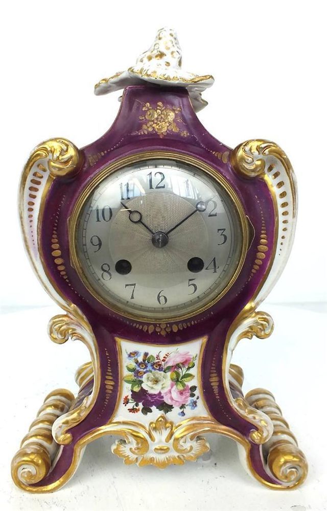 Very Rare French 19th C Porcelain Red 'Serves' Striking Mantel Clock