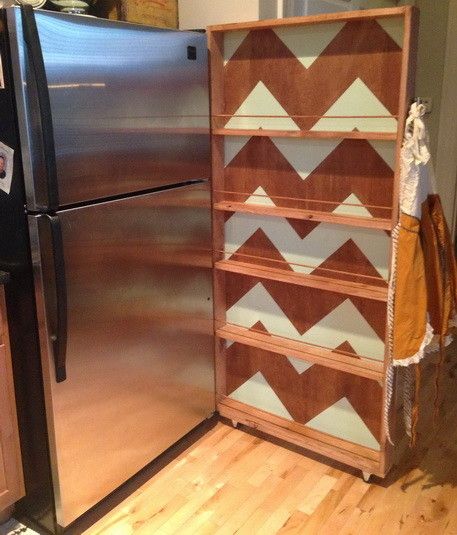 Here is our beautiful Rolling Kitchen Pantry Rack completed and next to our refr...
