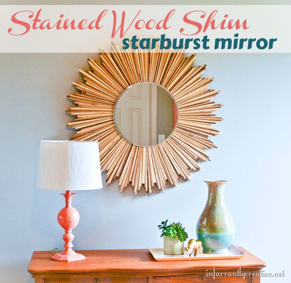 stained wood shim starburst mirror