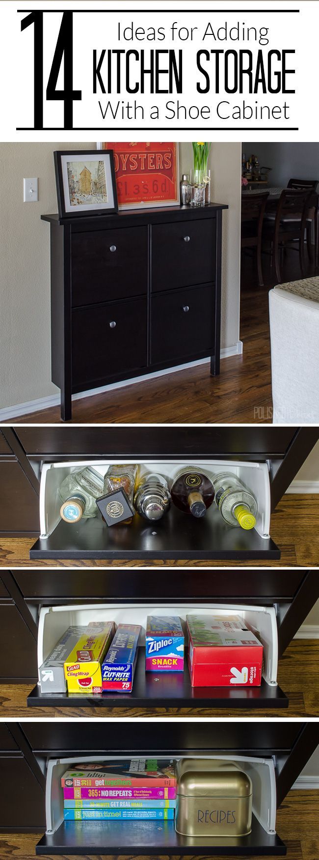 Add kitchen storage to a small space using an IKEA Hemnes Shoe Cabinet. Click fo...