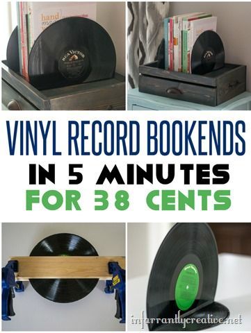 DIY Vinyl Record Bookends - These are only 38 cents to make and take less than 5...
