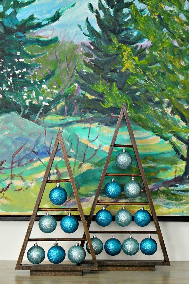 DIY wood a-frame triangle ornament stand