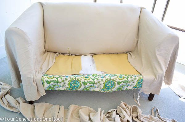 How to reupholster a couch in just 2 hours! No-Sew! #DIY