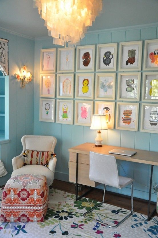 Kid Art wall - what a fabulous way to showcase your child's art!  Love!