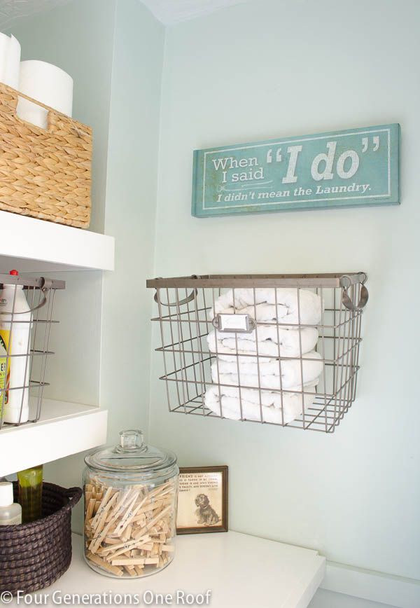 Laundry Room Makeover Reveal | HomeGoods vintage look wall art sign. #homegoodsh...