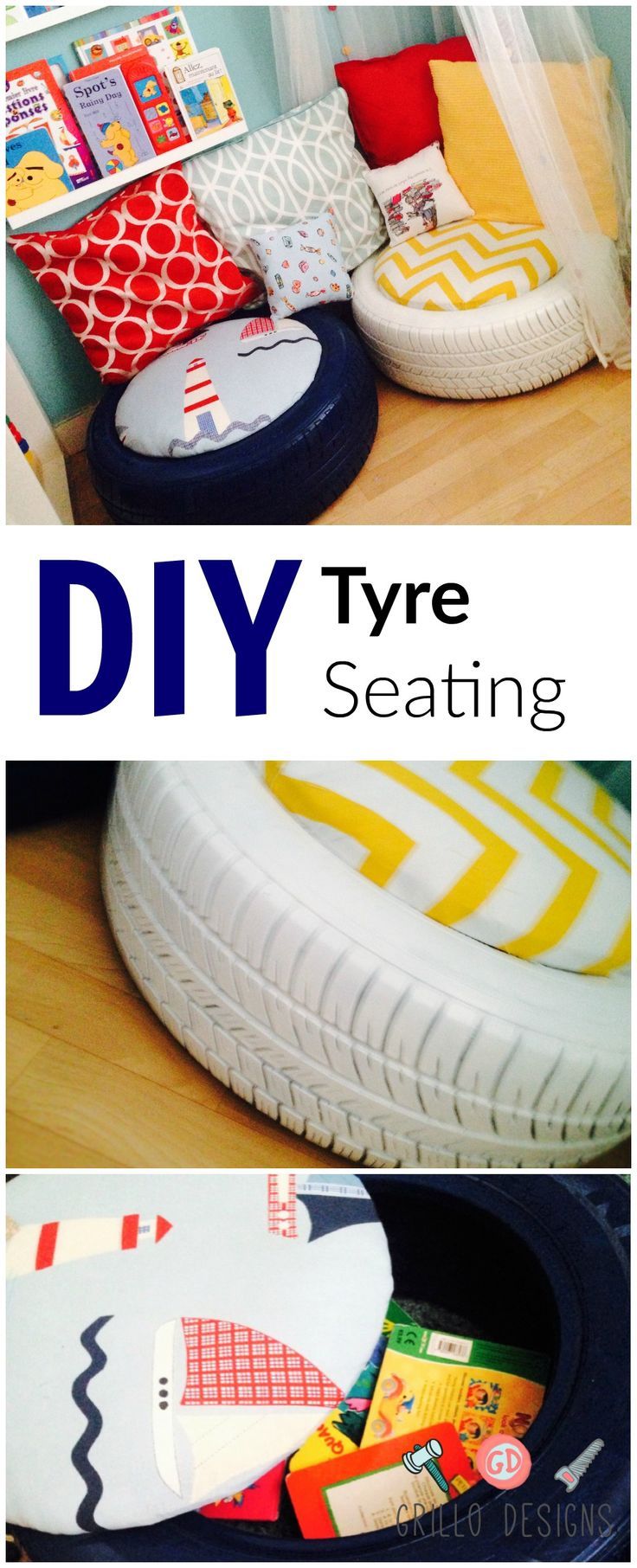 See how I recycled plain old tires into a kids' seating area!