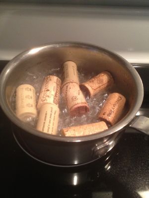 Before cutting corks boil them in water for around 10 minutes. This will stop th...