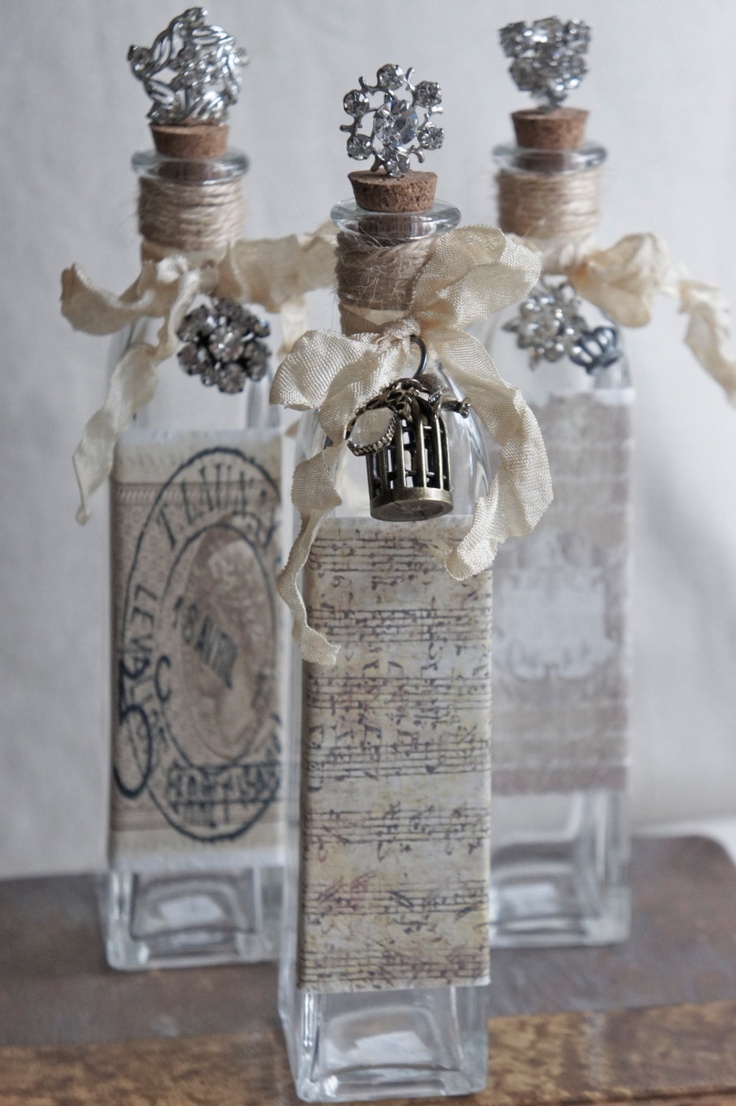 Decorative bottle with vintage french accents repurposed bottle..via Etsy.