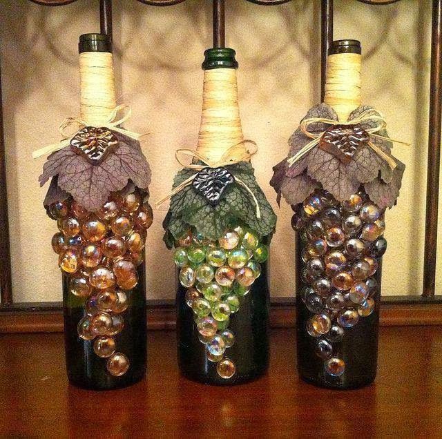 Great decoration idea by using a wine bottle and some Dollar Tree marbles, some ...