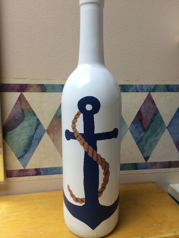 Hand Painted Decorative Wine Bottle Vase Anchor by CRPCreations, $15.00