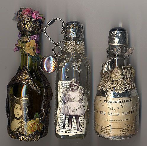 Left over glass bottles can be recycled by being used as altered art for decor!