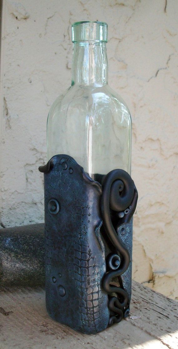 Swirl Bottle Vase Polymer Clay and Glass by MandarinMoon on Etsy, $55.00
