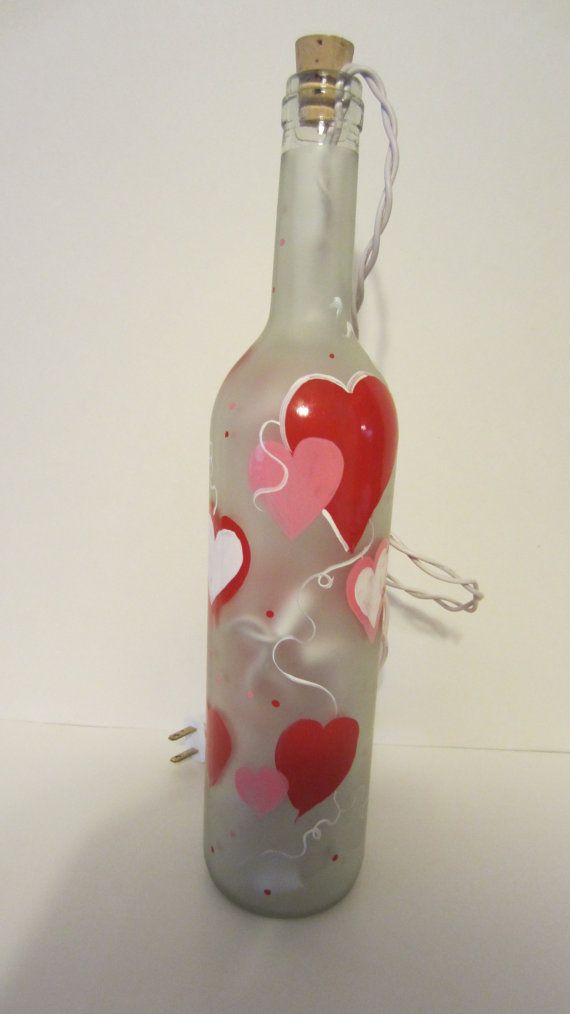 Valentine Hearts Lighted Wine Bottle by EverythingPainted on Etsy, $20.00...
