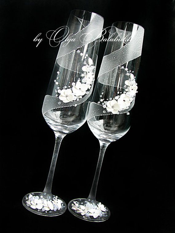 Winter+Blizzard++Winter+Wedding+champagne+Glasses+with+by+ArtsLux,+$48.00