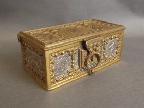 A Continental Silver Plated Casket With Raised Cherub