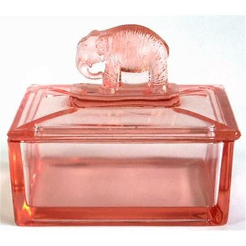 Pink elephant Depression glass trinket box...