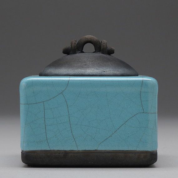 Raku Ceramic Box, handmade, turquoise,trinket box, treasure box, home decor,pott...