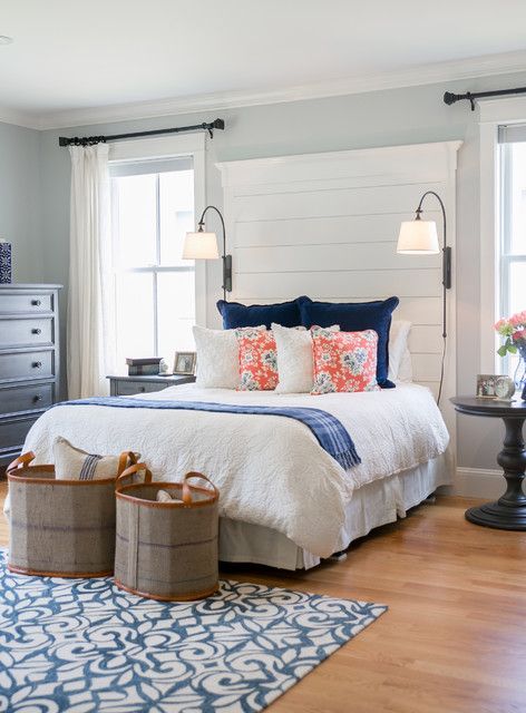 Love the planked headboard in this farmhouse bedroom.