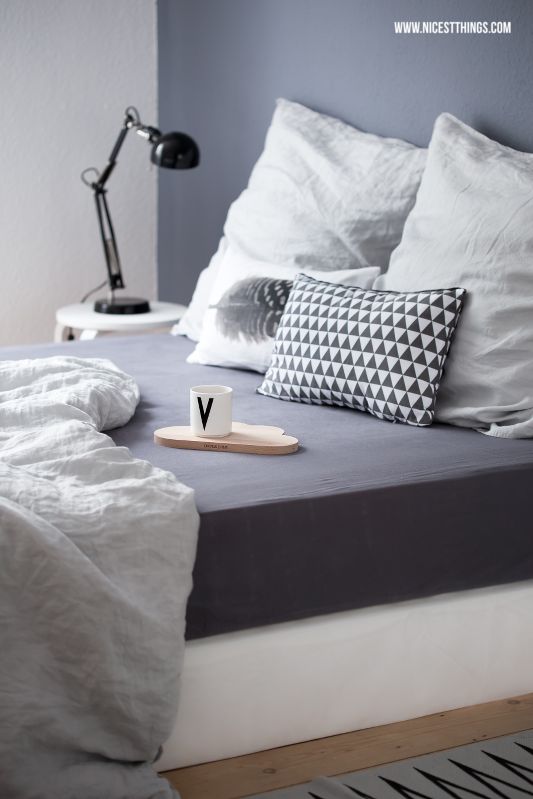Nicest Things: Bedroom Boxspring Bed Grey Wall Linen Sheets // Snug Studio / Des...