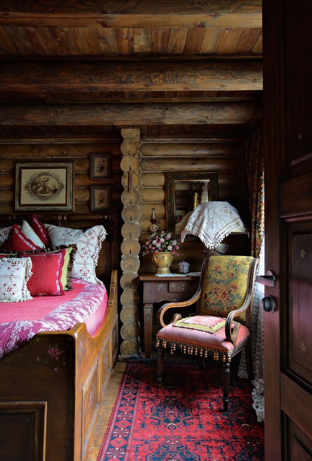 Pops of pink in the log cabin...
