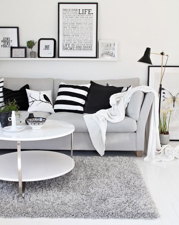 Clean modern living room. Black and white.