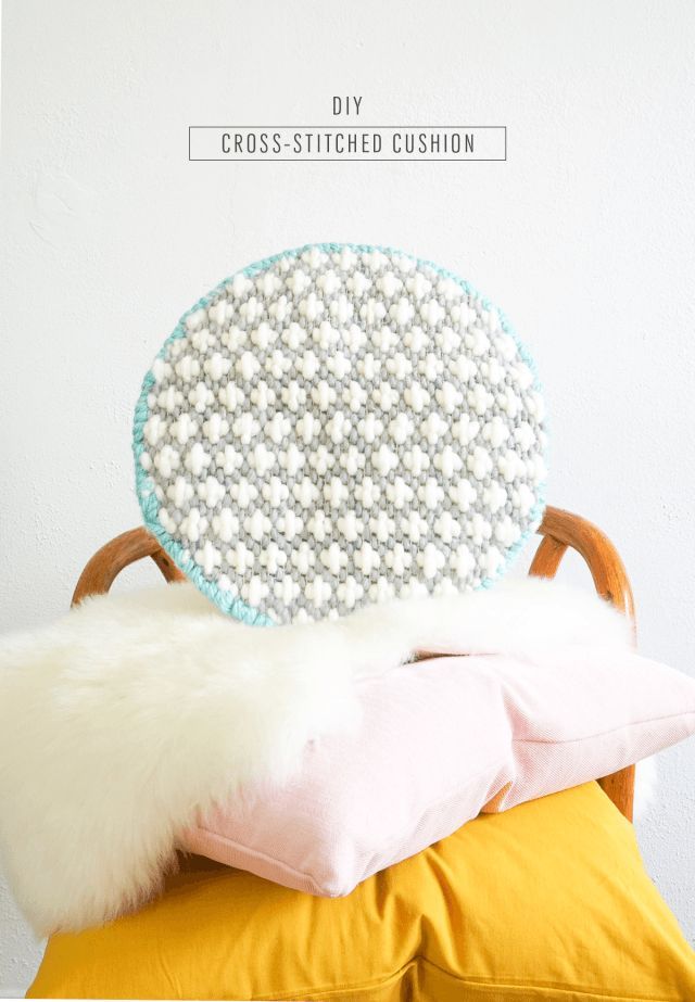 A modern DIY cross-stitched cushion to add texture to your home decor space! - s...