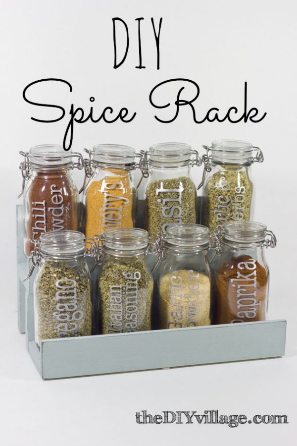 DIY Spice Jar Rack by theDIYvillage.com//  Why couldn't I hang shelves on th...