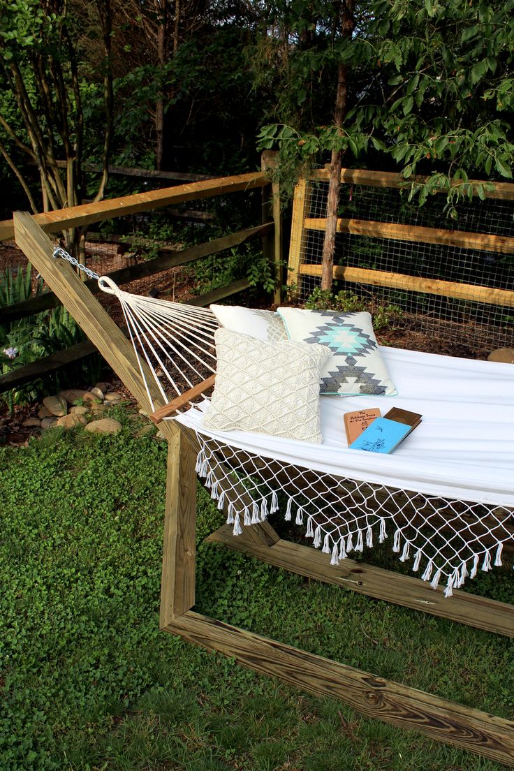 learn how to make this wood hammock stand for $60. fun staycation idea!