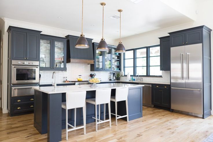 Tulsa Home Tours – Charming Midtown Home, dark cabinets, navy cabinets, grey c...