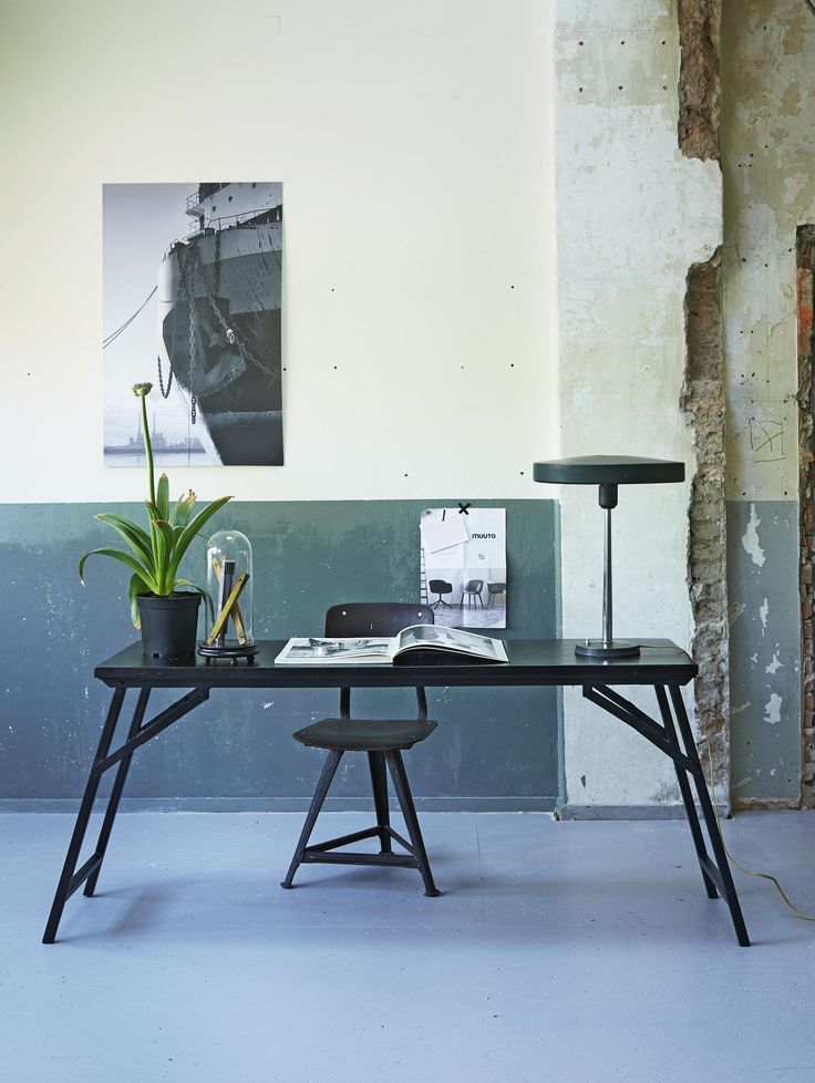 Vintage desk, chair, lamp, worn wall | Photographer Dennis Brandsma | Styling Fi...