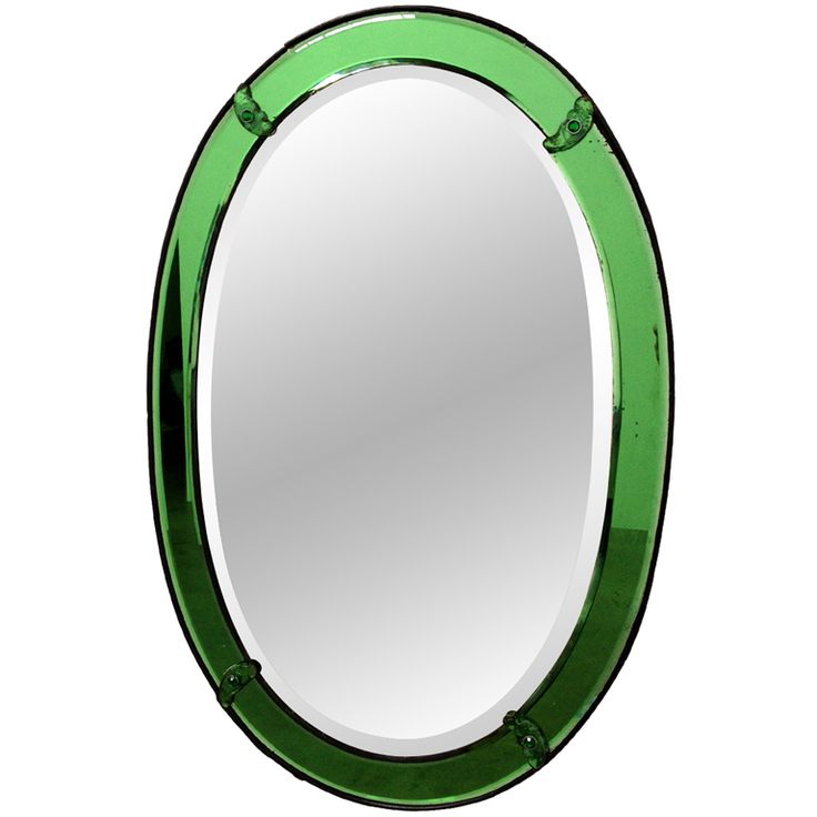 1930s Art Deco Beveled Oval Green Glass Mirror