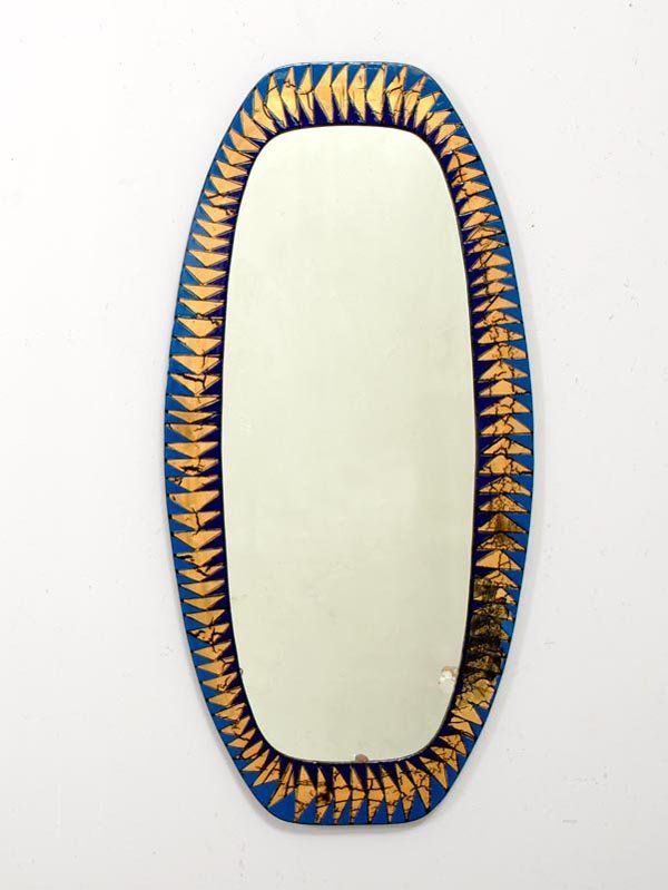 Anonymous; Glass, Enameled Metal and Gold Leaf Wall Mirror, 1950s.