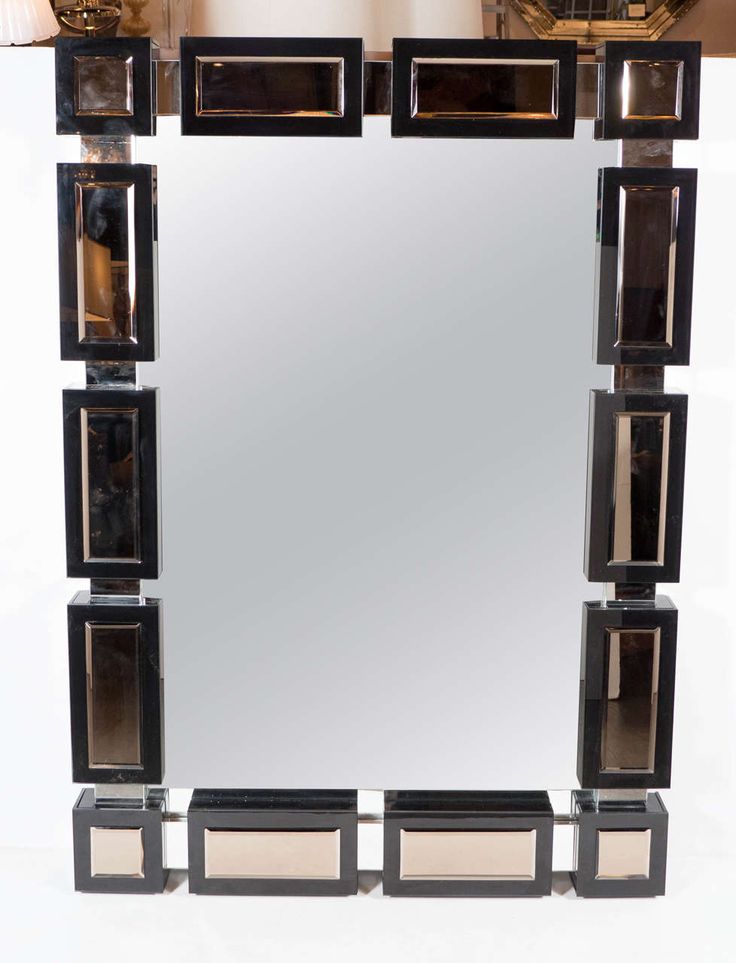 Mid-Century Modernist Mirror with Black Mirrored Border
