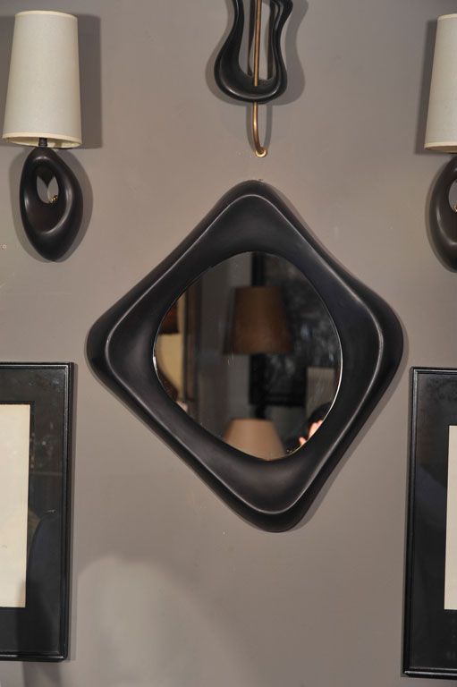 Ceramic Wall Mirror in the Style of Jouve, French 1950s