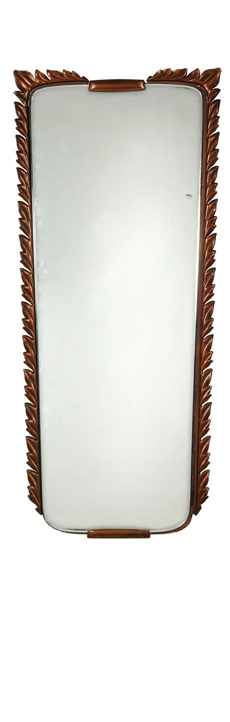 Osvaldo Borsani Attributed; Gilded Wood and Glass Wall Mirror, 1940s.