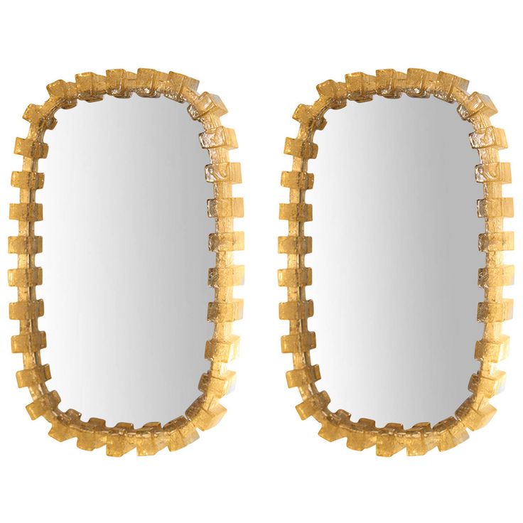 Pair of amber crackle resin frame ovoid rectangular illuminated mirrors, border ...