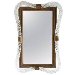 Venini Style Mirrored Tray with Rope-Twist Glass Border...