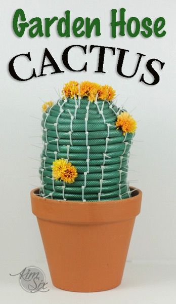 Cactus made from a Garden Hose and Zip Ties. What a great way to repurpose a…