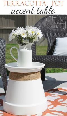 DIY Porch and Patio Ideas - Repurposed Terracotta Pot Into Accent Table  - Decor...