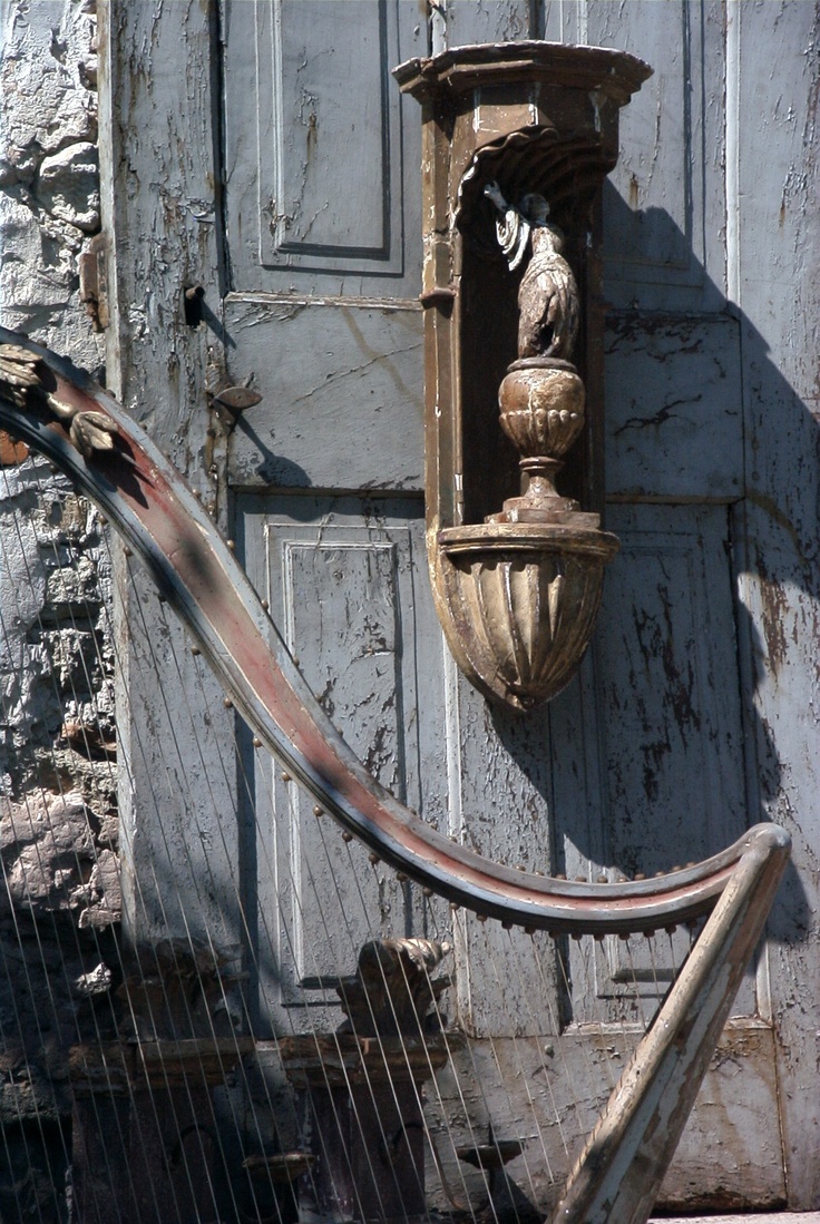 A wood decorative harp, old door.... by Elise Valdorcia all rights reserved
