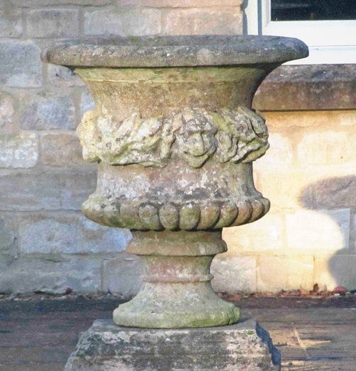 Original garden antiques, including urns and planters, gates, stone troughs, ant...