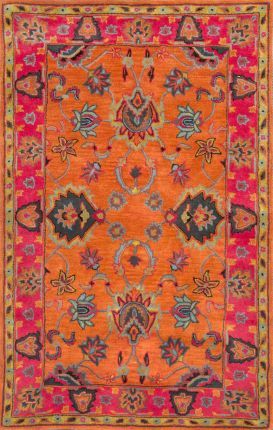 A lovely traditional vintage rug with modern vibrant color? Find this bold Overd...