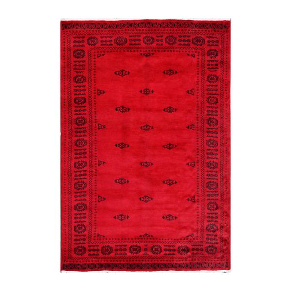 Herat Oriental Pakistani Hand-knotted Bokhara Red/ Black Wool Rug (4'6 x 6&#...