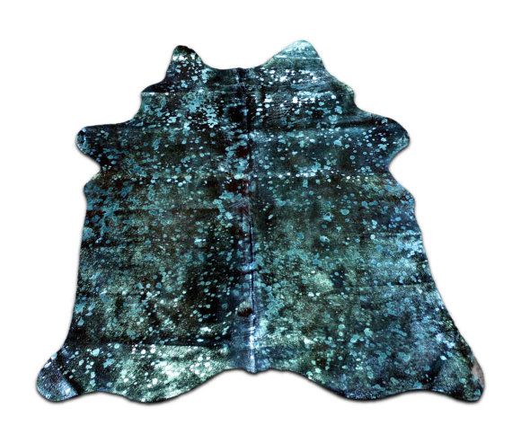 Lovely turquoise acid washed turquoise on dark brown cowhide. Rug Size: 5 1/4 X ...