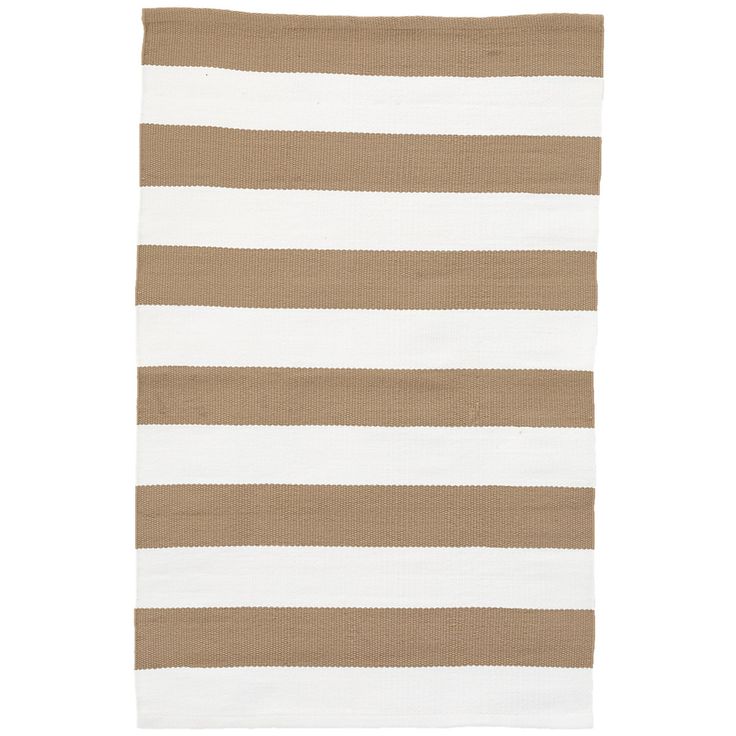 Preppy broad stripes of khaki and white make this washable and ultradurable…...