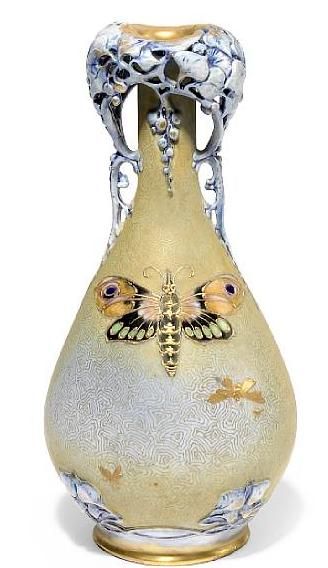 A Riessner, Stellmacher & Kessel gilt decorated porcelain Moth vase ca 1900